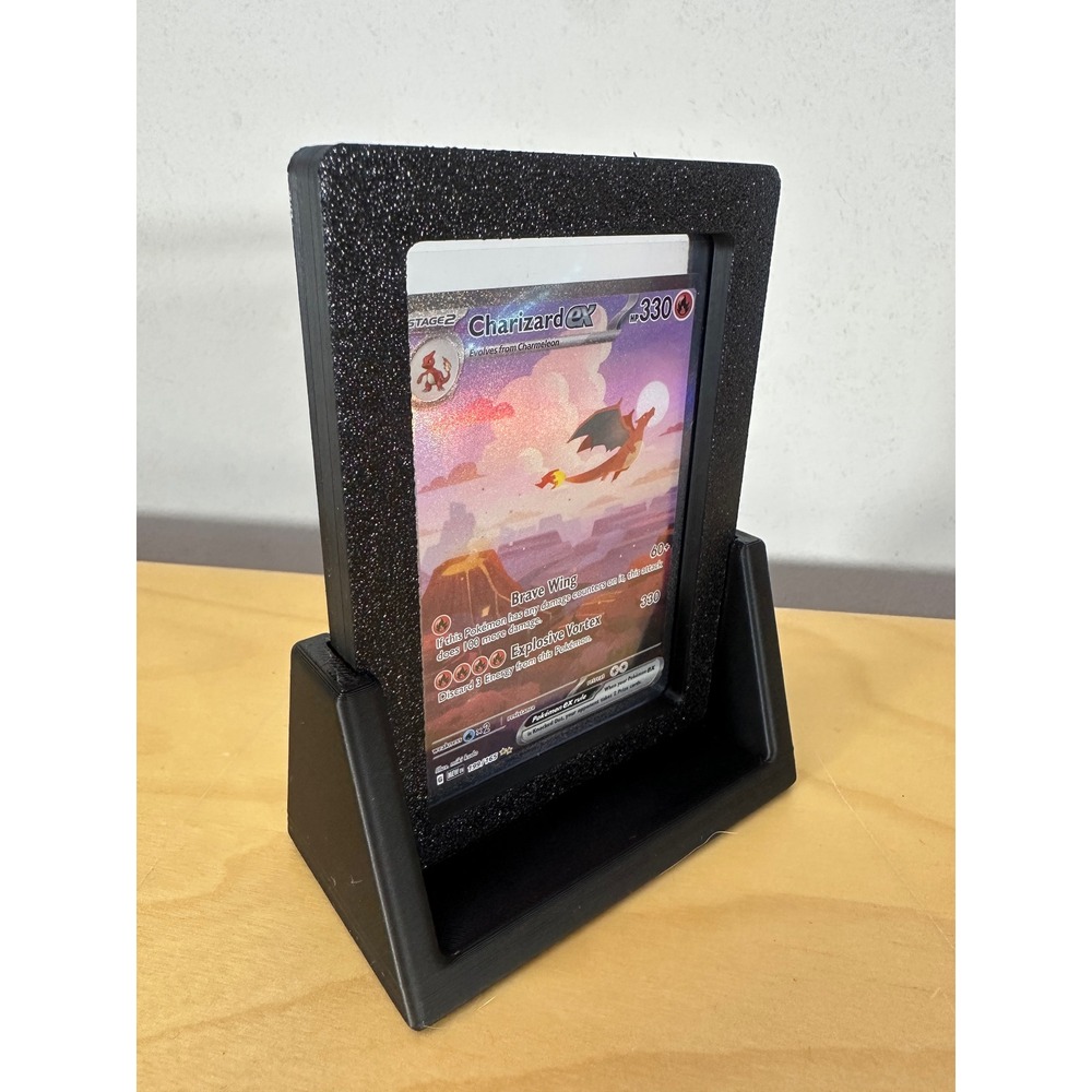 Black 3D Printed Magnetic Toploader Frame & Display Stand Set for Trading Cards